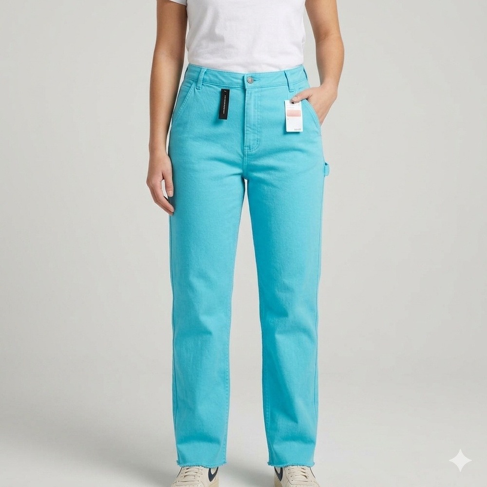 AFRM FEZ Bright Blue High Waisted Straight Leg Carpenter Jeans Size‎ 30 NWT